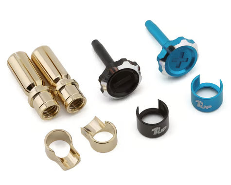 190452 1UP Racing "Lockdown" Adjustable Bullet Plug Grips w/5mm Bullets (Bright Blue/Black)