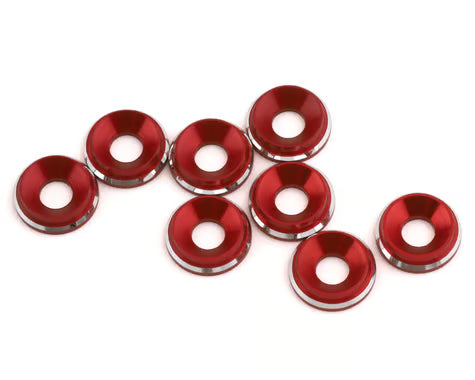 820519 1UP Racing 3mm LowPro Countersunk Washers (Red Shine) (8)