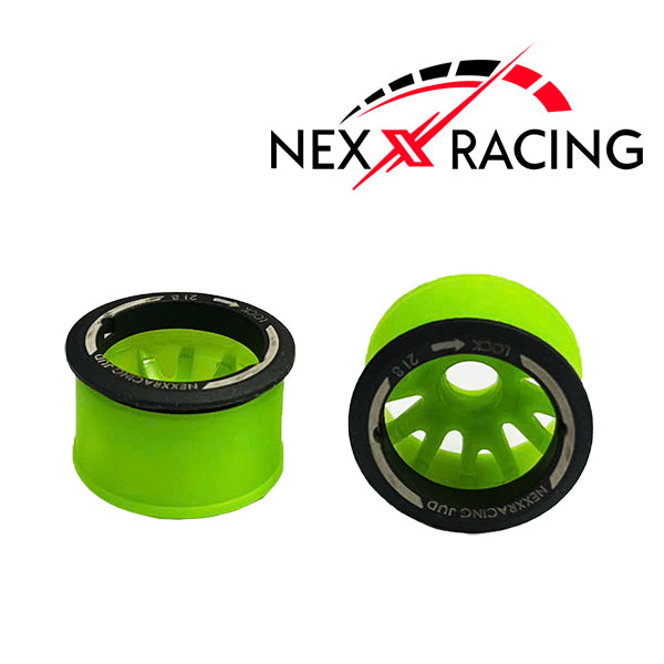 NXUSA-EVO-R+1-GR NEXX Racing Mini-Z RWD "JUD" EVO Rear Threaded Side-Wall Carbon Fiber Rims (1mm Offset) (Green) (2)