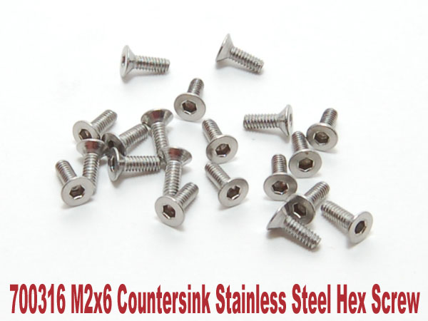 700316 PN Racing M2x6 Countersink Stainless Steel Hex Machine Screw (20pcs)