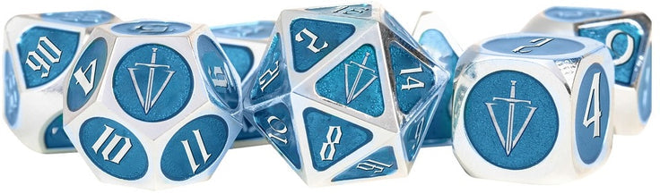 Tales of the Valiant Metal Dice Set SilverW/Blue enamel
