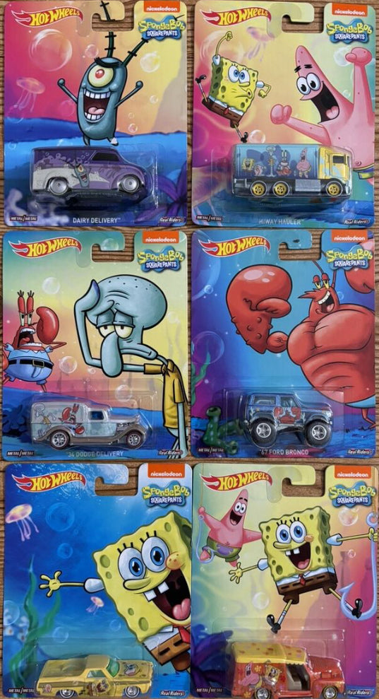 HotWheels Nickelodeon Sponge Bob Square Pants Real Riders Full Set