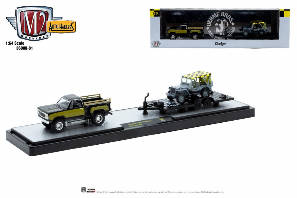 M2 Machines Hauler 1978 Dodge Custom 100 Warlock & 1944 Jeep MB HE