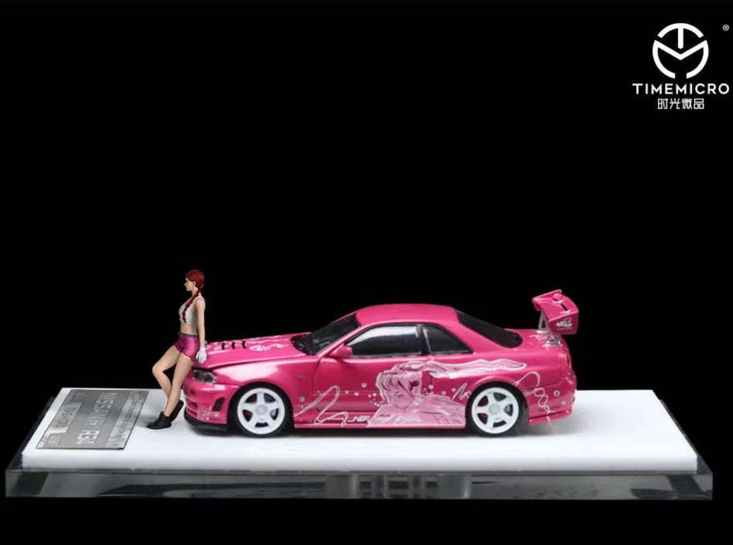 TimeMicro Nissan GTR34 Pink Cartoon Latte w/ Figure