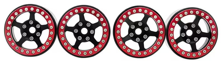 HDTCW03002D Hobby Details 1.9" Aluminum Wheels - 5 Stars (4)(Red Rings)