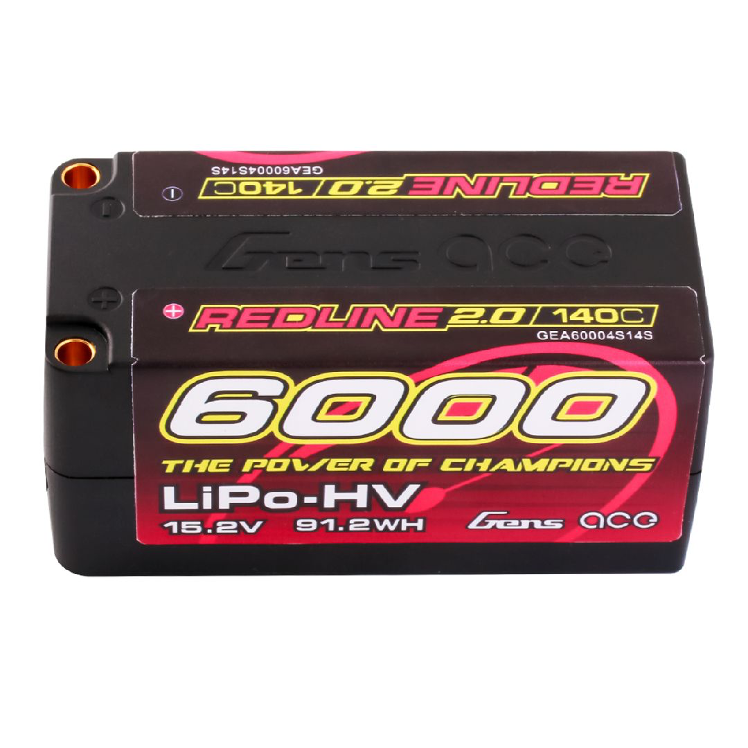 GEA60004S14S Gens Ace Redline 2.0 6000mAh 4S 15.2V 140C LiPo w/ 5.0mm Bullet