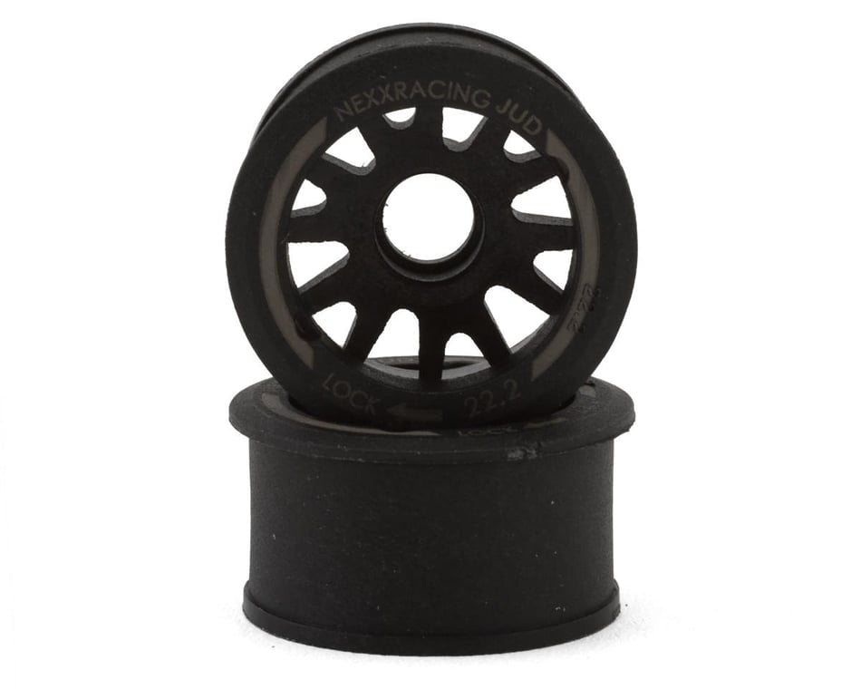 NXUSA-EVO-R-0 NEXX Racing Mini-Z "JUD" EVO Rear Threaded Side-Wall RWD Carbon-Fiber Rims (0mm Offset) (Black) (2)