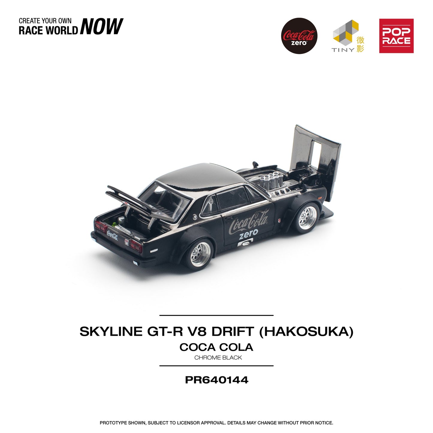 PopRace Nissan Skyline GT-R V8 Drift (Hakosuka) Coca Cola Zero Chrome Black