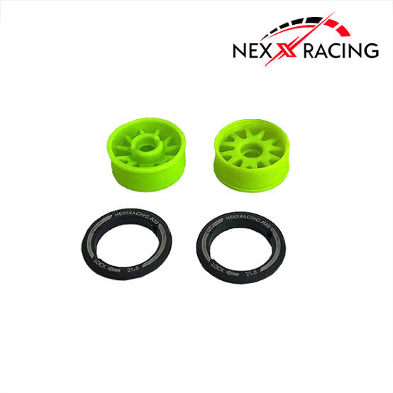NXUSA-EVO-F-0-GR NEXX Racing Mini-Z RWD "JUD" EVO Front Threaded Side-Wall Carbon-Fiber Rims (0mm Offset) (Green) (2)