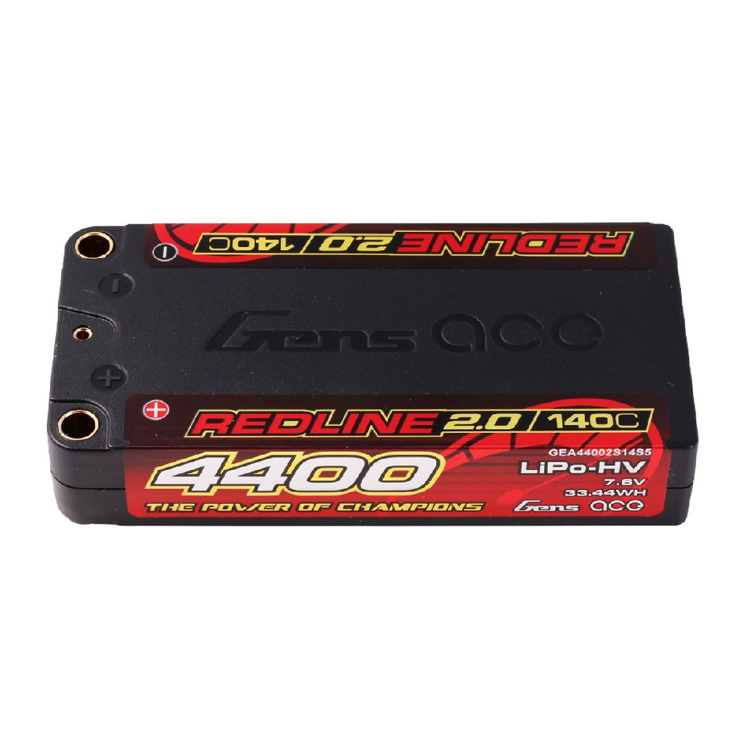 GEA44002S14S5 Gens Ace - 2153 - Redline 2.0 Series 4400mah 2S 7.6V 140C HardCase HV Shorty Lipo Battery With 5.0mm Bullet