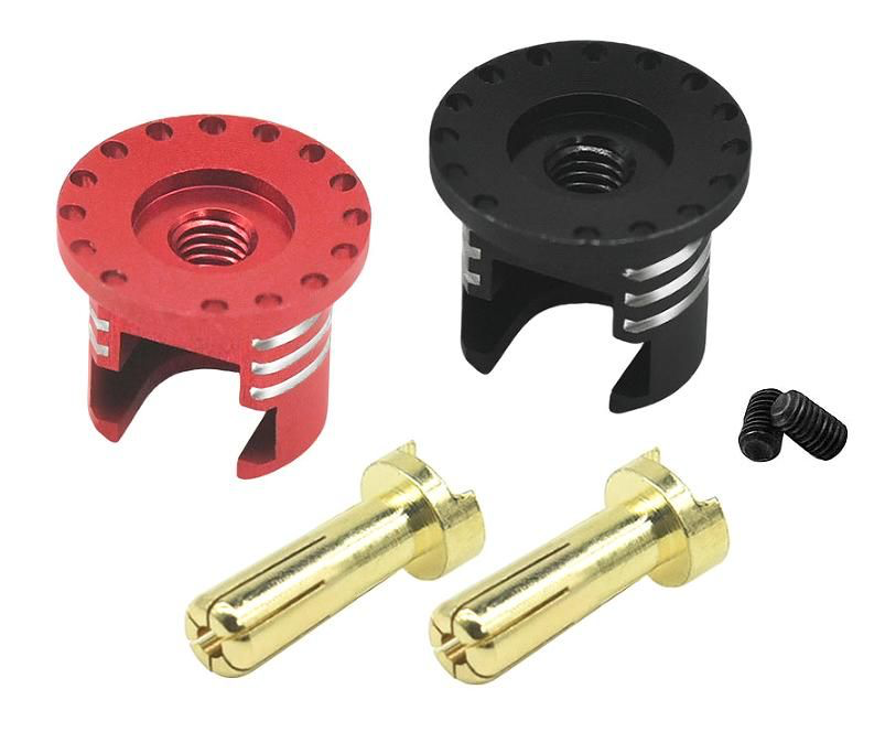 HDTC01705 Hobby Details Heatsink Bullet Plug Grips with 5mm Bullets (Black/Red)