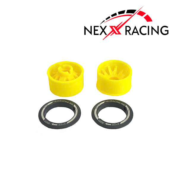 NXUSA-EVO-R+1-Y NEXX Racing Mini-Z RWD "JUD" EVO Rear Threaded Side-Wall Carbon Fiber Rims (1mm Offset) (Yellow) (2)