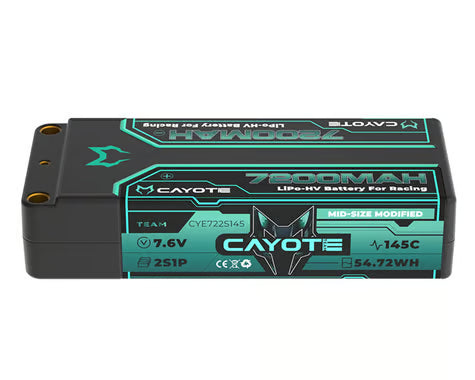 CYE722S145 Cayote 2S 145C Mid-Size LiHV Battery (7.6V/7200mAh) w/5mm Connectors