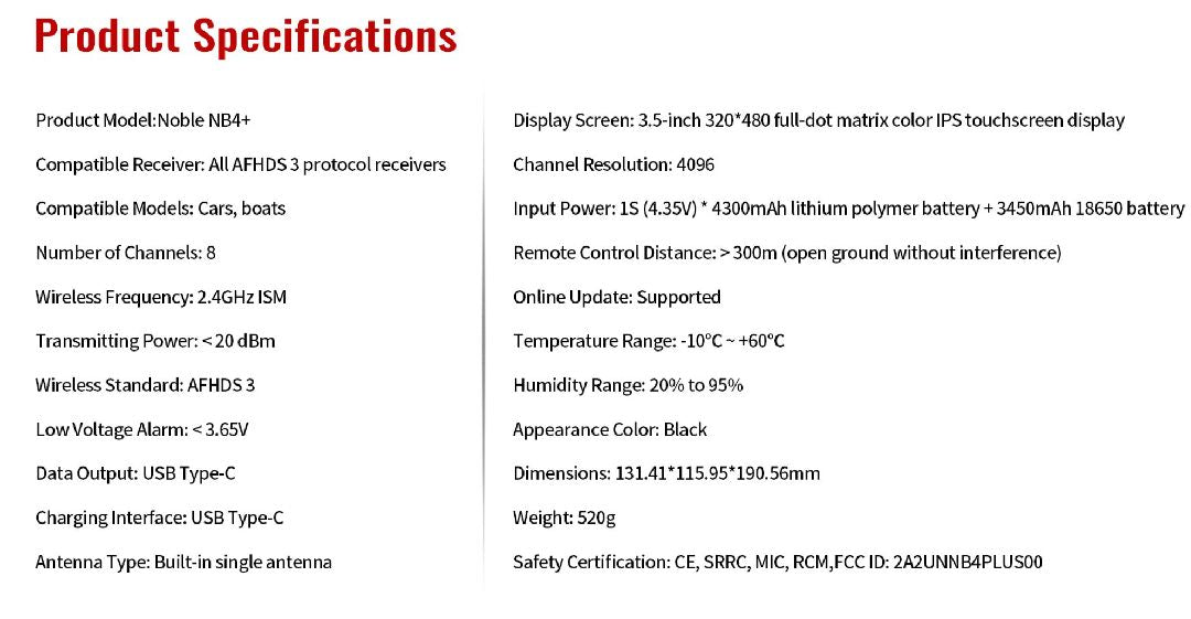 NB4PLUS Flysky NB4+ Noble 2.4GHz (AFHDS3), 8Ch. Includes FGR4B x 1