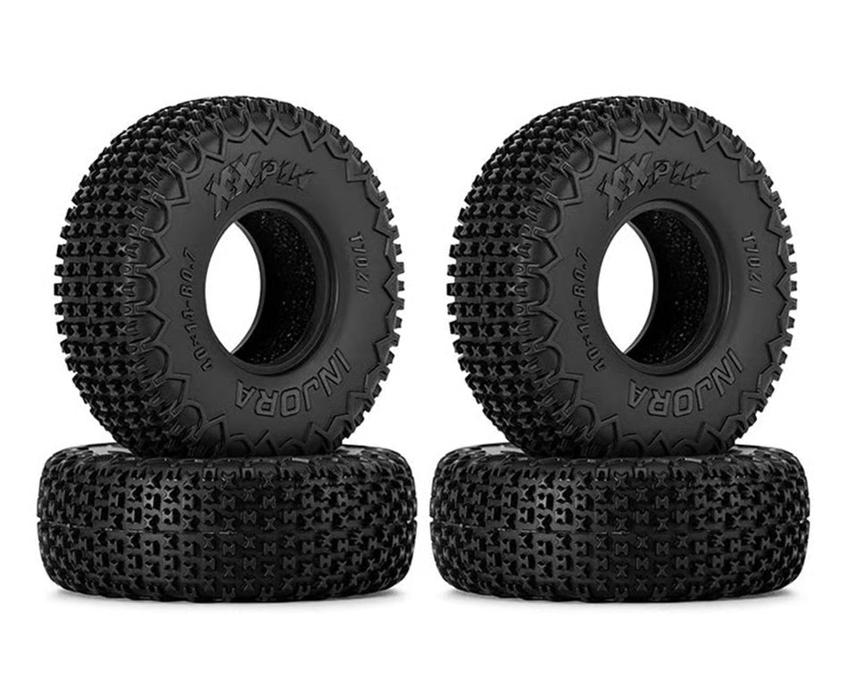 INJT7021 Injora Axial SCX30 0.7" XHX Pin Micro Rock Crawler Tires (4) (40mm OD) (S5) w/Foam Inserts