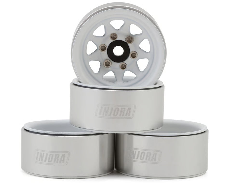 INJYQW-1004WH Injora 1.0" Deep Dish Stamped Steel Micro Rock Crawler Beadlock Wheels (15g ea) (White) (4)