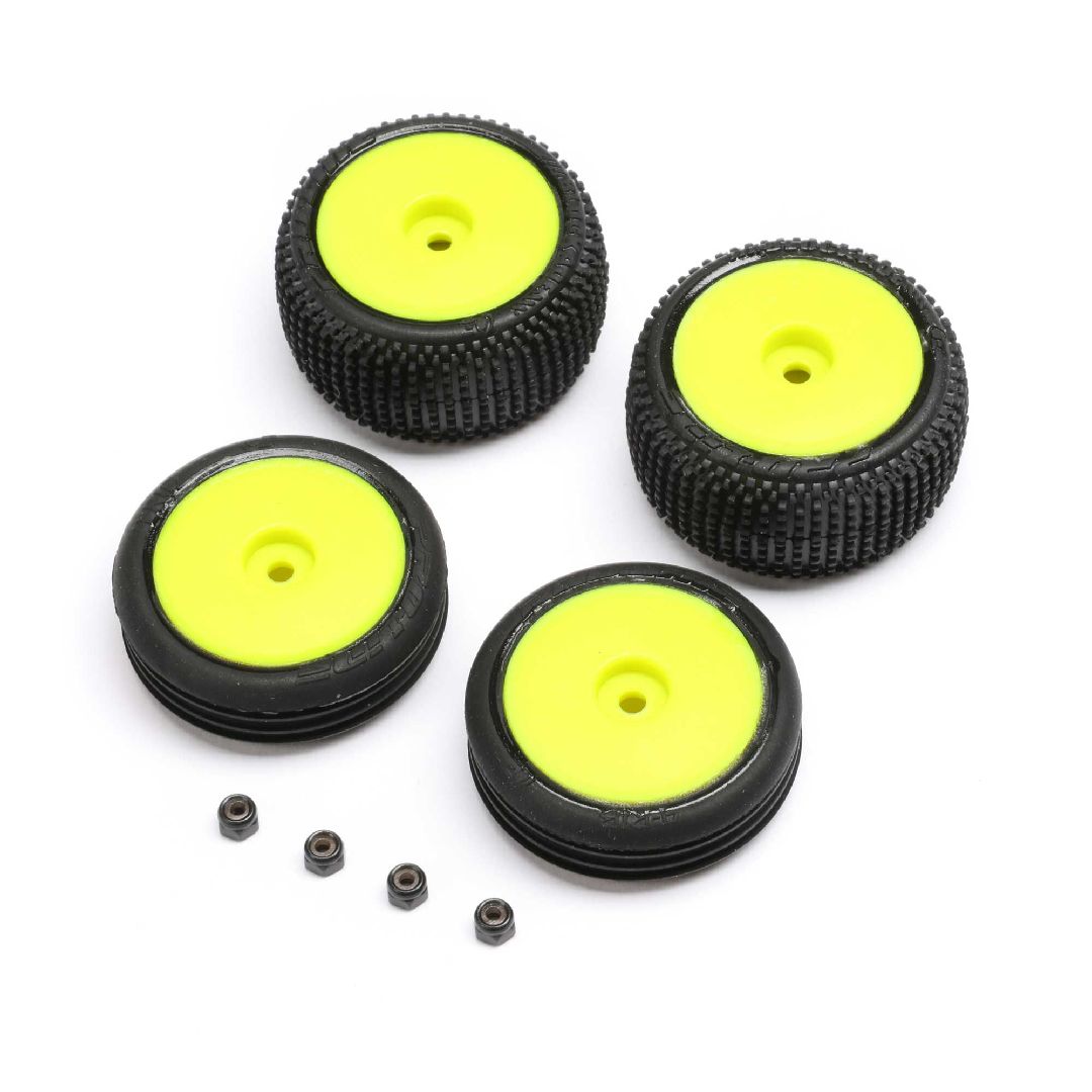 LOS-1762 Losi Tires, Wheels, Yellow, Mounted: Micro-B