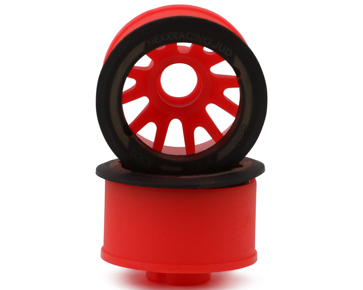 NXUSA-EVO-R+3-R NEXX Racing Mini-Z RWD "JUD" EVO Rear Threaded Side-Wall Carbon Fiber Rims (3mm Offset) (Red) (2)