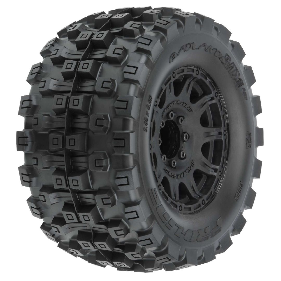 PRO1016610 Pro-Line Badlands MX38 HP Belted 3.8" Pre-Mounted Truck Tires (2) (Black) (M2) w/Raid Wheels