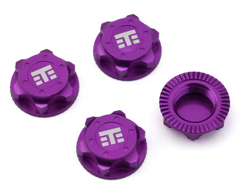 TKR5116BP Tekno RC 17mm Aluminum "T Logo" Covered Serrated Wheel Nuts (Purple) (4)