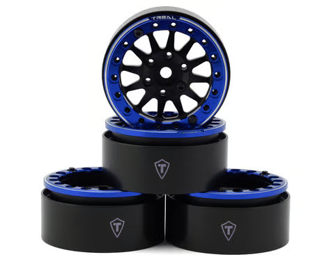TLHTWHEELS-10 Treal Hobby Type D 1.9" 12-Spoke Beadlock Wheels (Black/Blue) (4)