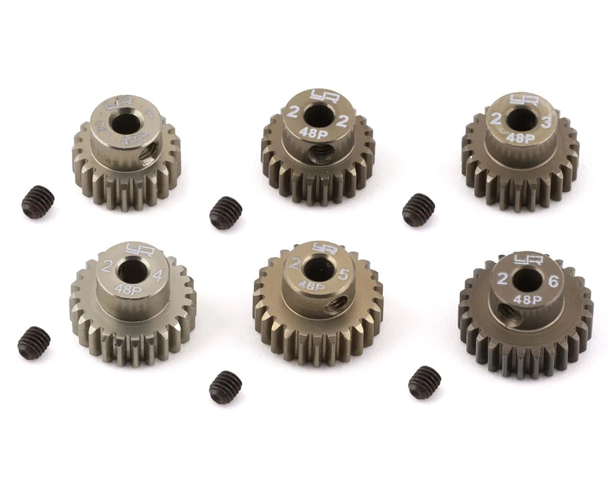 MG-48021-026 Yeah Racing Hard Coated 48P Aluminum Pinion Gear Set (21, 22, 23, 24, 25, 26T) (3.17mm Bore)