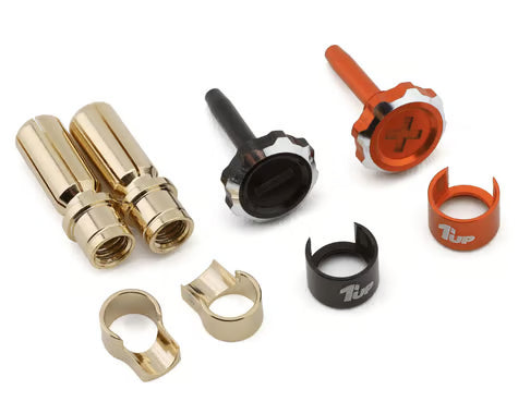 190456 1UP Racing "Lockdown" Adjustable Bullet Plug Grips w/5mm Bullets (Orange/Black)