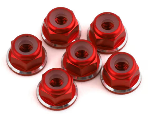 80538 1UP Racing 3mm Aluminum Flanged Locknuts w/Chamfered Finish (Red) (6)