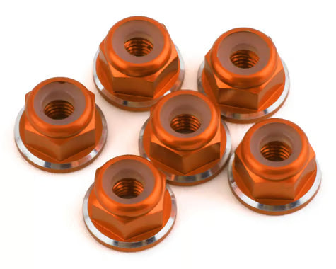 80558 1UP Racing 3mm Aluminum Flanged Locknuts w/Chamfered Finish (Orange) (6)