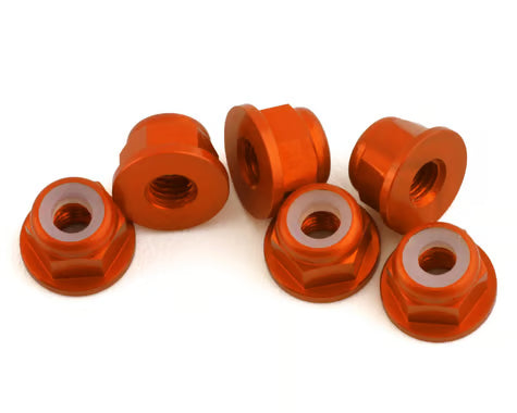 870603 1UP Racing 3mm Aluminum Flanged Locknuts (Orange) (6)