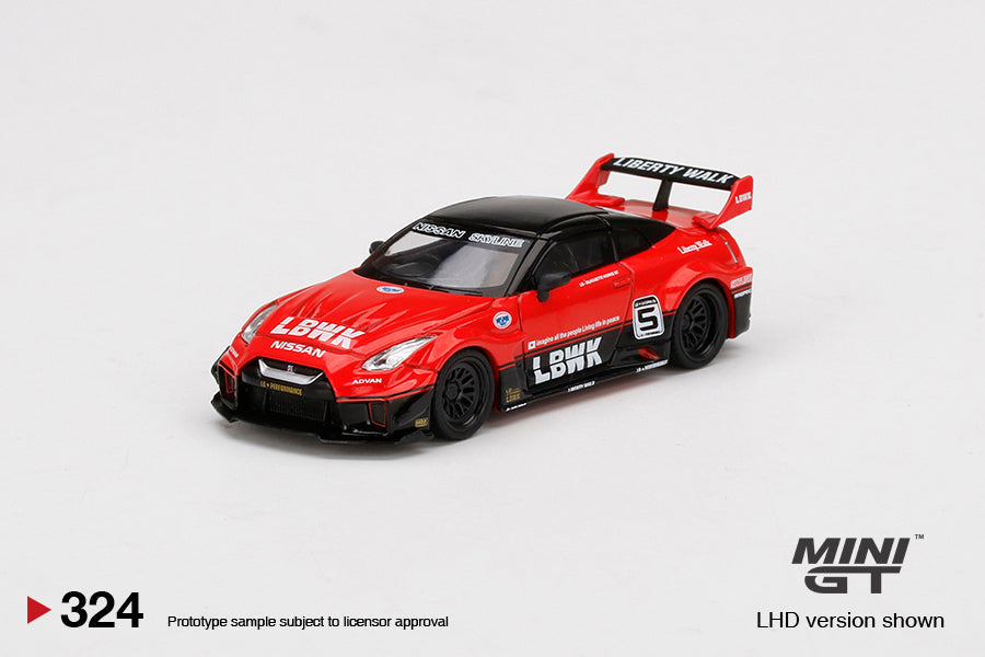 HE LB-Silhouette WORKS GT Nissan 35GT-RR Ver 1 Red/Black RHD MiJo Exclusive Mini GT #324