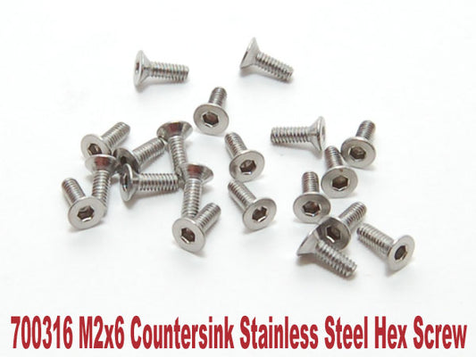 700316 PN Racing M2x6 Countersink Stainless Steel Hex Machine Screw (20pcs)
