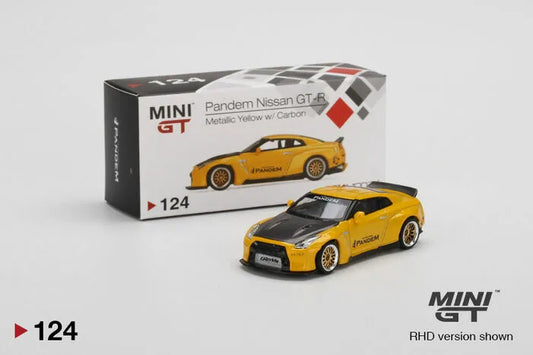 HE MINI GT 124 Pandem Nissan GT-R (R35) Metallic Yellow w/Carbon Duck Tail