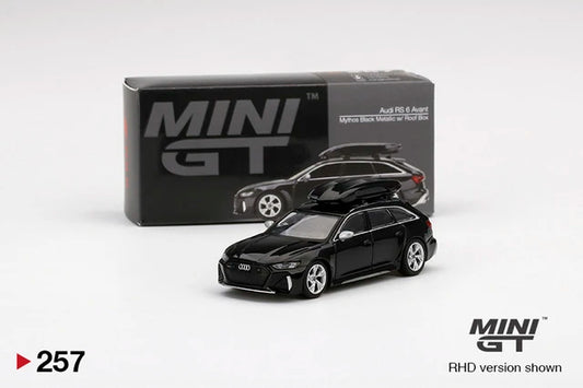 HE Mini GT 1:64 Audi RS 6 Avant (Mythos Black Metallic) w/ Roof Box #257