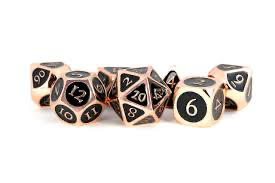 MDG 16mm Metal Poly Dice Set Copper W/ Black Enamel