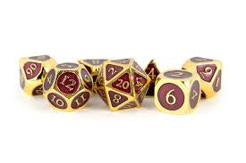 MDG 16mm Metal Poly Dice Set Gold w/Purple Enamel