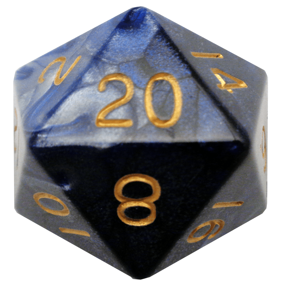 MDG 35mm Mega Acrylic d20 Blue/White w/ Gold Numbers