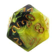 MDG 35mm Mega Acrylic d20 Black/Yellow w/ Gold Numbers