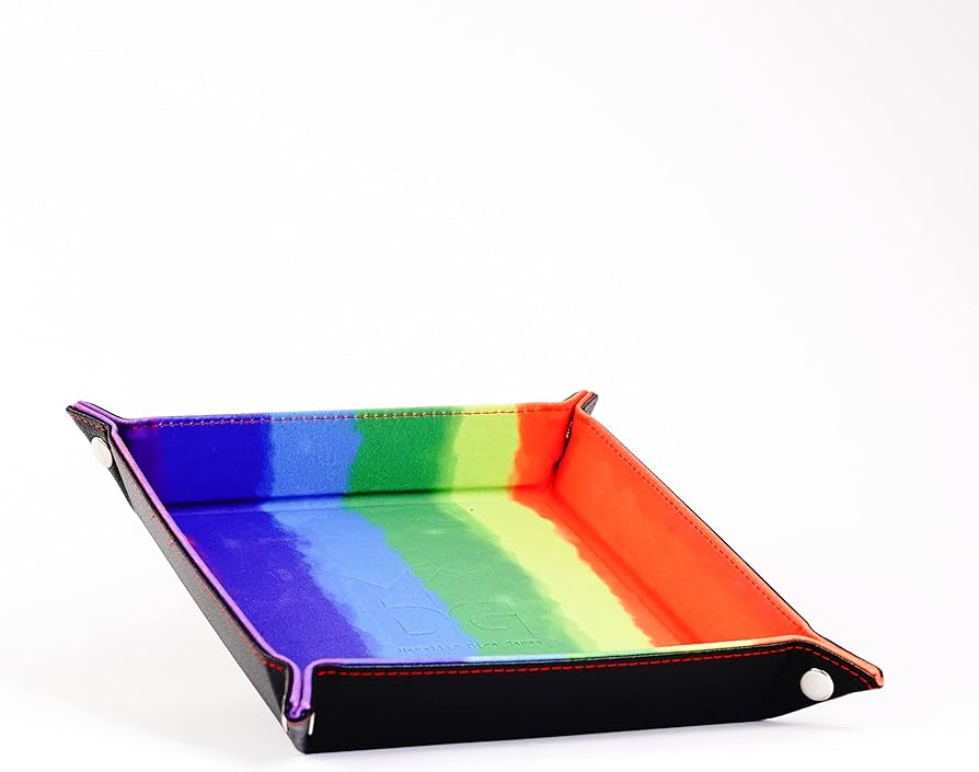 FanRoll Fold Up Velvet Dice Tray w/PU Leather Backing 10x10 Watercolor Rainbow