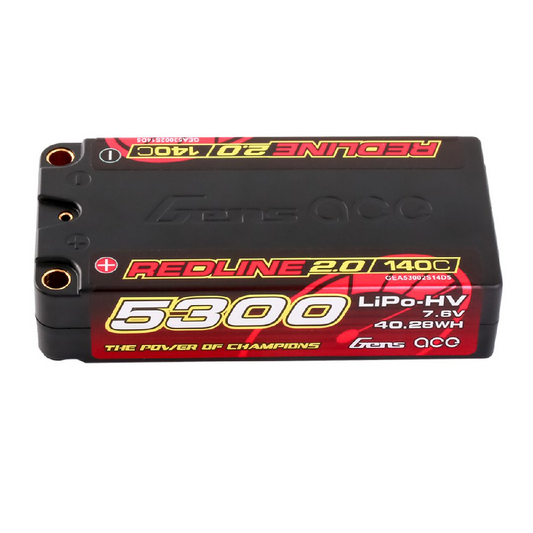GEA53002S14D5 Gens Ace Redline 2.0 5300mAh 2S2P 7.6V 140C HV Shorty LiPo