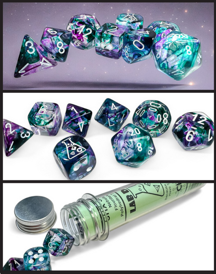 Lab Dice Chessex NEBULA 7-PIECE LAB DICE SET FLUORITE/WHITE