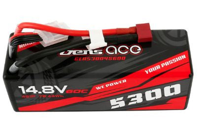 Gens Ace Lipo 5300mAh 14.8V 60C 4S1P Deans Hardwired Case