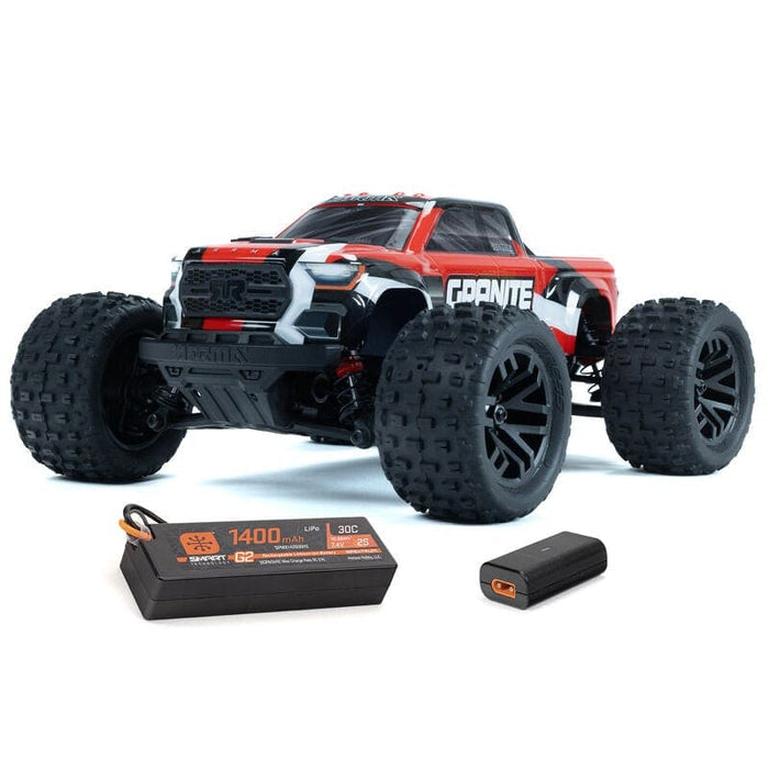 ARA2102T2 1/18 GRANITE GROM MEGA 380 Brushed 4X4 Monster Truck RTR with Battery & Charger, Red