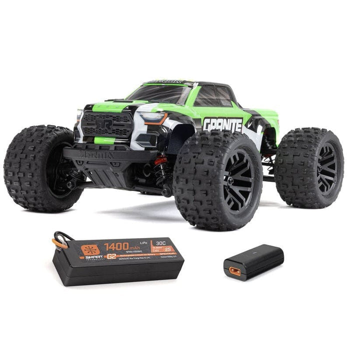 ARA2102T3 1/18 GRANITE GROM MEGA 380 Brushed 4X4 Monster Truck RTR with Battery & Charger, Green