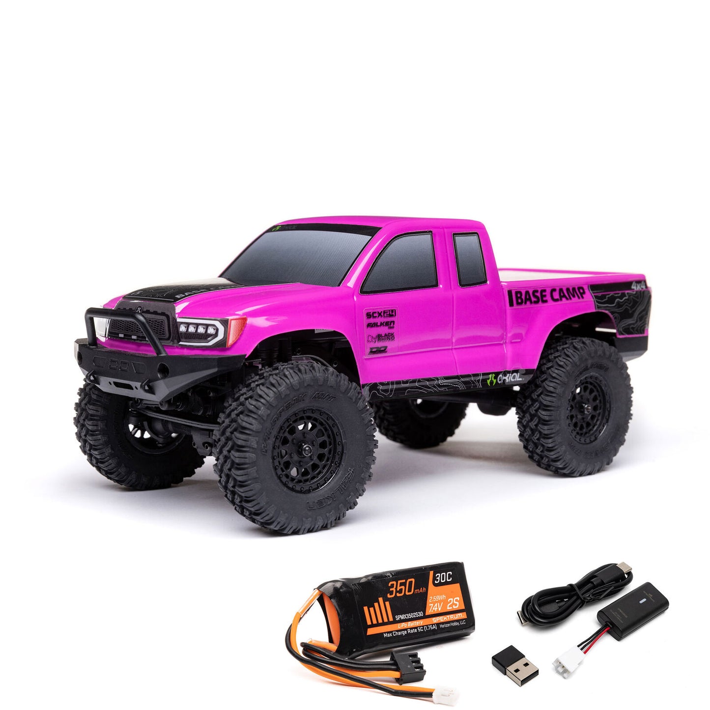 AXI-1219T3 1/24 SCX24 Base Camp 4WD Rock Crawler Brushed RTR with Battery & Charger, Pink