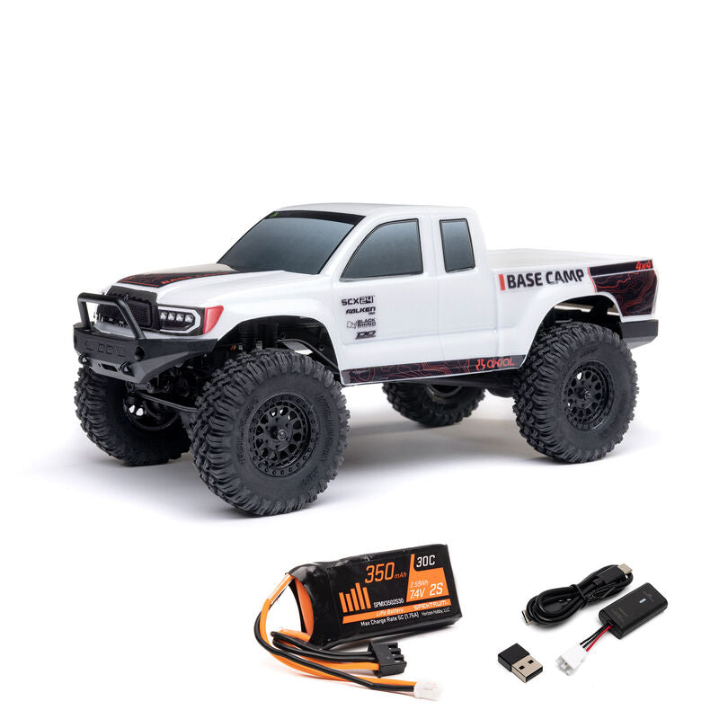 LOS-1219T1 1/24 SCX24 Base Camp 4WD Rock Crawler Brushed RTR with Battery & Charger, White