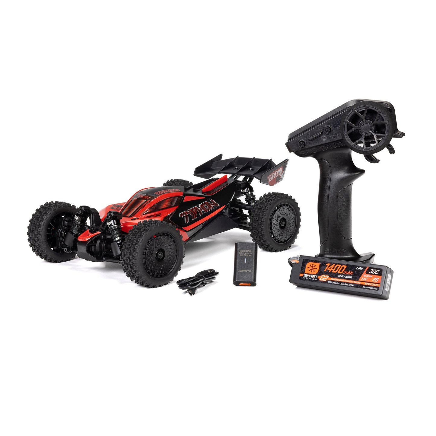 ARA2306ST1 TYPHON GROM 223S BLX Brushless 4X4 Small Scale Buggy RTR with DSC (Battery & Charger included), Red