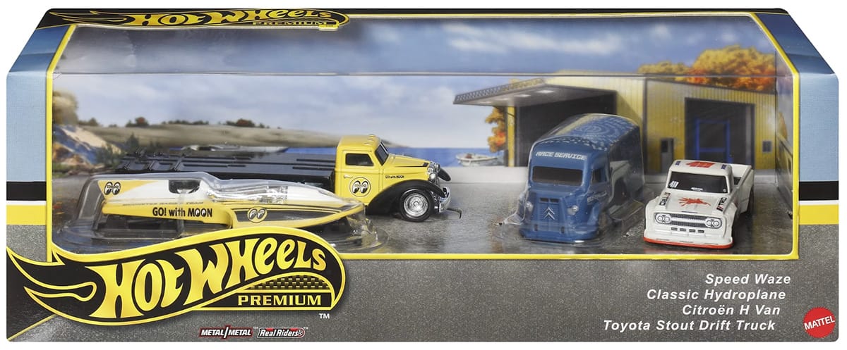 HotWheels Premium Speed Waze, Classic Hydroplane, Citroën H Van, Toyota Stout Drift Truck