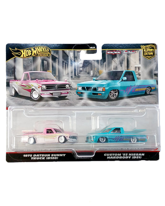 HotWheels Premium Car Culture 2pk 1975 Datsun Sunny Truck (B120) & Custom ‘93 Nissan Hardbody (D21)