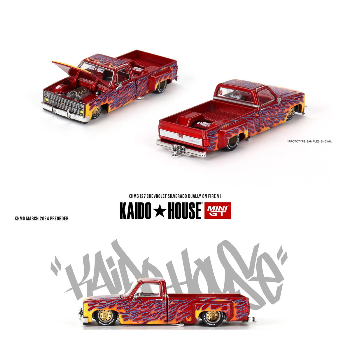 Mini GT Kaido House //127 Chevrolet Silverado Dually on Fire V1 HE